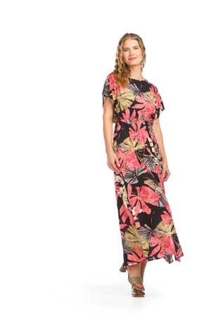 PD-16598 - TROPICAL PRINTED SHORT SLEEVE DRESS WITH ELASTIC WAIST - Colors: AS SHOWN - Available Sizes:XS-XXL - Catalog Page:10 